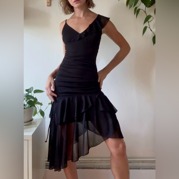 Y2K Le Château Asymmetrical Mesh Dress – XXS (fits XS) - Picture 1 of 6